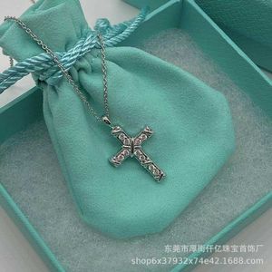 Designer tiffay and co cross studded diamond high version necklace s925 sterling silver fashionable minimalist collarbone chain