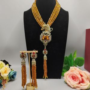 Extravagant Mediaeval Style Copper Alloy Set Jewel Horse Pendant Fringe Necklace Earrings Women's Banquet High-end Accessories