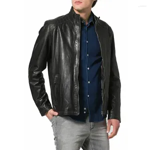 メンズジャケットブラックレザースタイリッシュな本物の本物のプレミアムバイカージャケットファッショントレンド