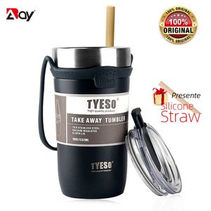 Tyeso Cup Thermal Coffee Mug Rostfritt stål Termosflaska med halmisolerad flaska Travle Tumbler Vakuumflaskor Drinkware 240311