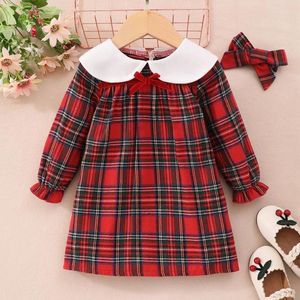 Vestidos de menina para bebês meninas com estampa xadrez vermelha de manga comprida evasê vestido de festa de princesa