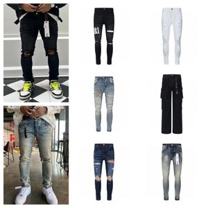 Designer de moda de rua jeans roxo masculino botão fly Bla29-40ck estiramento magro rasgado jeans botão fly hip hop marca jeans feminino calças pretas