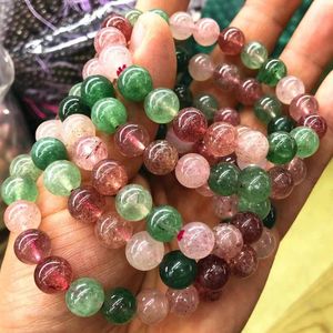 Strand 10pc Natural Red Green Strawberry Quartz Rosy Duobao Multi-Color Fresh Mori Style Single Circle Fashion Crystal Arm