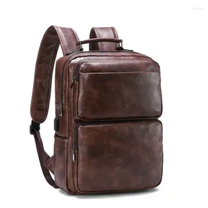 Zaino Zaini casual Zaino per laptop da 14 pollici Ricarica USB Borsa da viaggio per uomo all'aperto di grande capacità Borse in pelle crosta per uomo