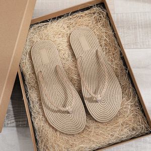 HBP غير العلامة التجارية الرخيصة بالجملة chanclas الموضة في بيع Jepit Flat Flat Summer Summer Women Pure Hemp Rope Thong Sandals