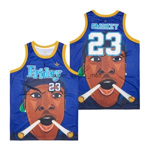 Film fredag ​​23 Smokey Basketball Jersey Man Retro Pullover Breattable High School College Hiphop Pure Cotton Sport Shirt Team Blue Color Stitched Pensionera uniform