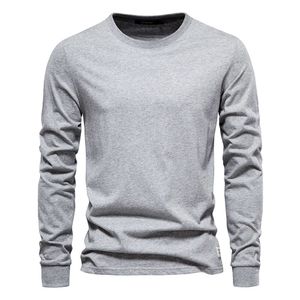 Outono na moda de manga comprida novo tamanho europeu masculino cor sólida manga comprida topo high street masculino estilo hong kong underlay puro algodão camiseta