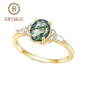 GEMS BALLET 118CT Oval Cut Natural Moss Agate Cluster Aquatic Promise Engagement Rings in 925 Sterling Silver Gift For Her 240315