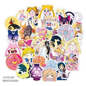 100 st New Sailor Moon Sticker Waterproof Cartoon Fighting Girls Stickers Graffiti Patches Chopper Dekaler för bilmotorcykel cykelbagage skateboard