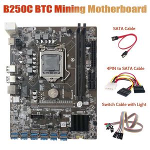 Cavi per computer B250C Miner Scheda madre Doppio interruttore Cavo con luce 4PIN a SATA 12 PCIE USB3.0 Slot per scheda grafica