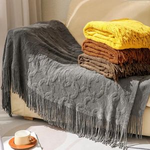 Cobertores estilo nórdico borla de malha de lã cobertor sofá super quente aconchegante com borlas simples colcha cama