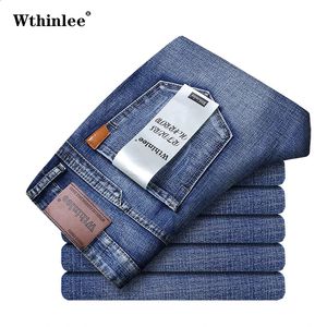 Klassische Business Casual Jeans Männer Mode Blau Slim Stretch Denim Hosen Männliche hohe Hosen Kleidung 240305