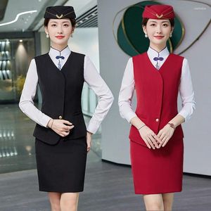 Women's Two Piece Pants Fashion Vest Work Uniforms Professional Skirt Suit China Southern Airlines Airline Stewardess High-Speed Rail Flight