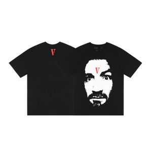 Футболка VLONE Футболка с большим V-образным вырезом Мужская/женская Парная повседневная модная тенденция High Street Свободная рубашка в стиле хип-хоп из 100% хлопка с принтом и круглым вырезом РАЗМЕР США S-XL 6155