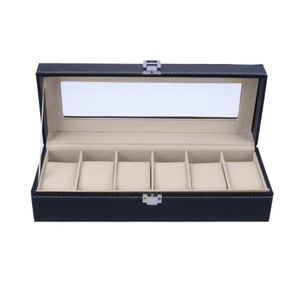 6 Slots Armbanduhr Vitrine Box Schmuck Lagerung Organizer Box mit Abdeckung Fall Schmuck Uhren Display Halter Organizer248J