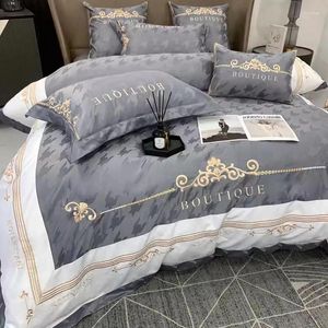 Bettwäsche-Sets Europäisches Set Luxus Gold Royal Stickerei Seide Doppelbett Bettbezug Reine Baumwolle Bettwäsche und Kissenbezüge Sommer