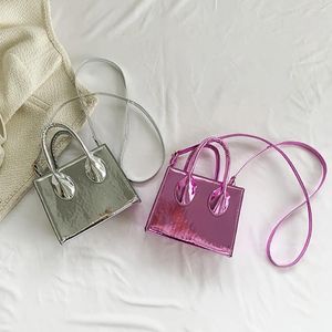 Axelväskor solida kvinnlig koppling mode pu läder tote kvinnor satchel laser messenger väska glänsande liten fyrkant