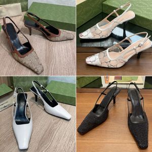 Buty designerskie Obcasy Kobiety Sandal Bankiet Obcasy koronkowe sukienka płytkie buty Sandały Środkowe pięta Czarna siatka z błyszczącymi butami do druku luksusowe skórzane kostki