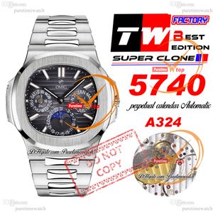 5740 Sürekli Takvim A324SC Otomatik Erkekler İzle Twf Gri Doku Kadran Sopa İşaretleri Paslanmaz Çelik Bileklik Süper Sürüm Reloj hombre PureTiMewatch PTPP