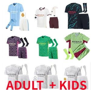 Man City Soccer Jerseys 23 24 Haaland Grealish Mans Cities Mahrez de Bruyne Foden Bernardo J.Alvarez Ederson 2023 2024 Sofl Asporting Shirt Kids Kids Kit