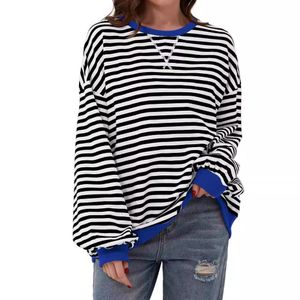 Camicie da donna Top a blocchi di colore a righe oversize Felpa girocollo a maniche lunghe Felpe pullover larghe casual Camicette