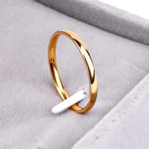 Ramos 2 mm Ringe aus 14-karätigem Gelbgold, goldene Farbe, Anti-Allergie, glatte, einfache Eheringe für Paare, Bijouterie