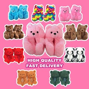 HBP bez marki Zima Faux Fur House Shoe Toddler Fluff Furry Plush Plush Big Lady Sandals Slides Dorosły Teddy Bear Slipper