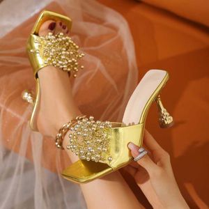 Talons HBP Non-Brand New Arrival Haut Sexy Escarpins Mules Damen Square Toe Sandalen Gold Heels für Damen