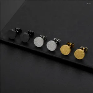 Stud Earrings 1Pair Round Matte Stainless Steel For Women Men Punk Black Geometric Small Ear Push Back Jewelry