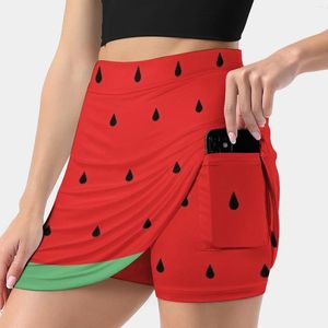 Röcke Wassermelonen-Damenrock mit Tasche, Vintage-Druck, A-Linie, Sommerkleidung, Obst, Beerenschale, Samen, Rot