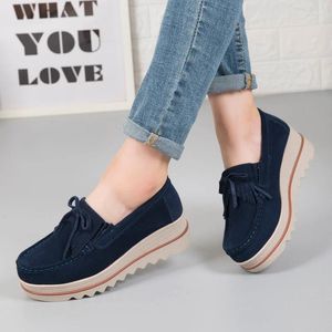 Casual Shoes 2024 Spring Women Platform Flats Sneakers Suede Leather Slip On Heels Creepers Moccasins