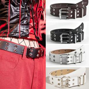 Belts Star Eye Rivet Belt Double Row Hole Punk Gothic Decorative Hop Waistband Style Hip Leather Fashion Pu Jeans Y6f7