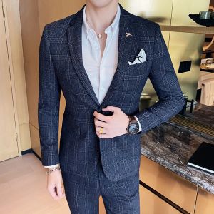 Anzüge von hoher Qualität (Anzug + Hose), britischer Stil, lässige Mode, Business-Vorstellungsgespräch, Hochzeitskleid, schmaler Anzug für Herren, zweiteiliger Anzug