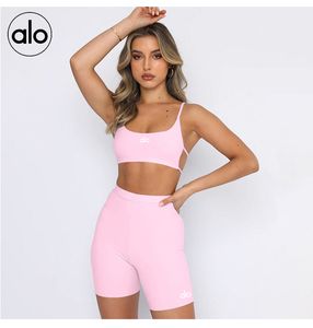 Aloyoga New Summer Color Color Sexy Halter Top、European and N N Women's Clothing、Fashingable Sports Shorts Suit、Yoga Suit、Fitness Suit、屋外ランニングスーツ