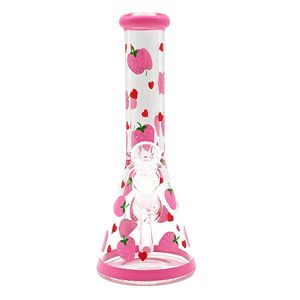 1pc, 9,8 pollici, set di sigarette con motivo a fragola rosa disegnato a mano, pipa ad acqua in vetro borosilicato, bong in vetro, narghilè in vetro, artigianato fatto a mano, accessori per fumatori