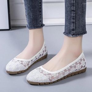 Casual Shoes Ladies 2024 Transparent Lace Soft Flats Square Toe Black Boat Summer Breathable Beige Non-Slip 36-40