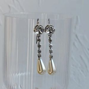 Fancy Designer Crystal Pearl Drop Silver Earrings For Women Top Quality Japan Korea Sweet Girl Jewelry Trend