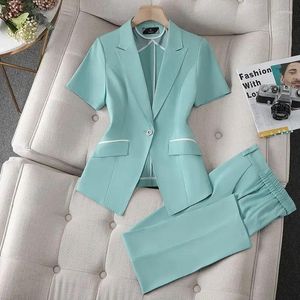 Zweiteilige Damenhosen Lnsozkdg Schwarz Formale Uniform Designs Hosenanzüge Sommer Kurzarm Für Frauen Professionelle Büroarbeitskleidung Blazer