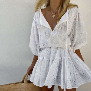 FD823 Summer New Womens Mid Sleeved Mini Bohemian Dress