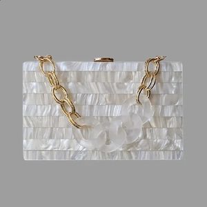 Pearl White Rands Beige Acrylic Box Clutches Axel Messenger Travel Beach Party Evening Girl Lady Female Flap Bags Handväska 240402