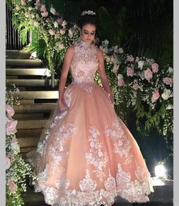 2018 Последние платья Quinceanera с высоким вырезом, бальное платье, аппликации, платья для выпускного вечера из бисера, платья для дня рождения, вечернее платье3946026