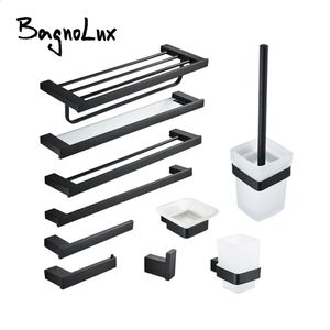 Bathroom Accessories Set Matt Black Finish Wall Toilet Paper Holder Towel Bar Shelf Brush Holders Bath Hardware Set 10 Choice 240312