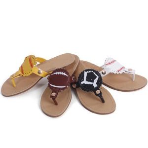 Flops New Women's Summer Fishbone Baseball Print Flat Flip Flops Female Round Toe Slipon Beach Casual Sandaler Bekväm plus storlek