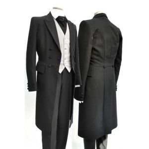 Garnitury czarna długa kurtka szczyt lapel me garnitury ślubne groom smoking Slim Fit Therno Masculino Prom Party Blazer 3 szt. Kurtka+spodni+kamizelka