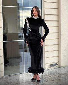 Underbara kvinnliga aftonklänningar långa ärmar sammet prom klänningar aso ebi svart festklänning vestidos de fiesta 2024 Anpassa