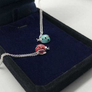 Designer tiffay and co S925 Sterling Silver womens blue red Seven Star Ladybug Necklace Fashion versatile personalized jewelry insect Pendant