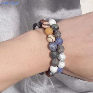 Strand MHS.Sun Natural Stone Elastic Rope Armband Trendiga runda planeter Pärlor Armband för kvinnor Män Yoga Energy Galaxy Jewelry