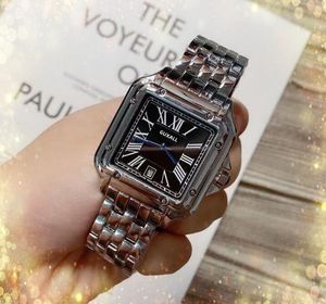 Moda masculina menino relógios movimento de quartzo prata rosa ouro tanque quadrado aço inoxidável pulseira de couro relógio três dois pinos preto branco mostrador empresarial relógio suíço