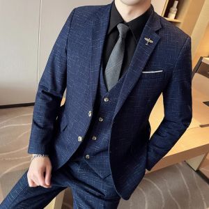 Suits Yüksek Kaliteli Erkekler Düğün Takım (Suit + Yelek + Pantolon) Moda İş Profesyonel Takım En İyi Adam Damat Düğün 3/2 Parça Seti