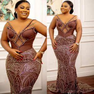 2024 ASO ebi Chocolate Mermaid Prom Dress Heeded Extension Second Second Sextree Second Virthdy Congress Dresses Robe de Soiree ZJ181